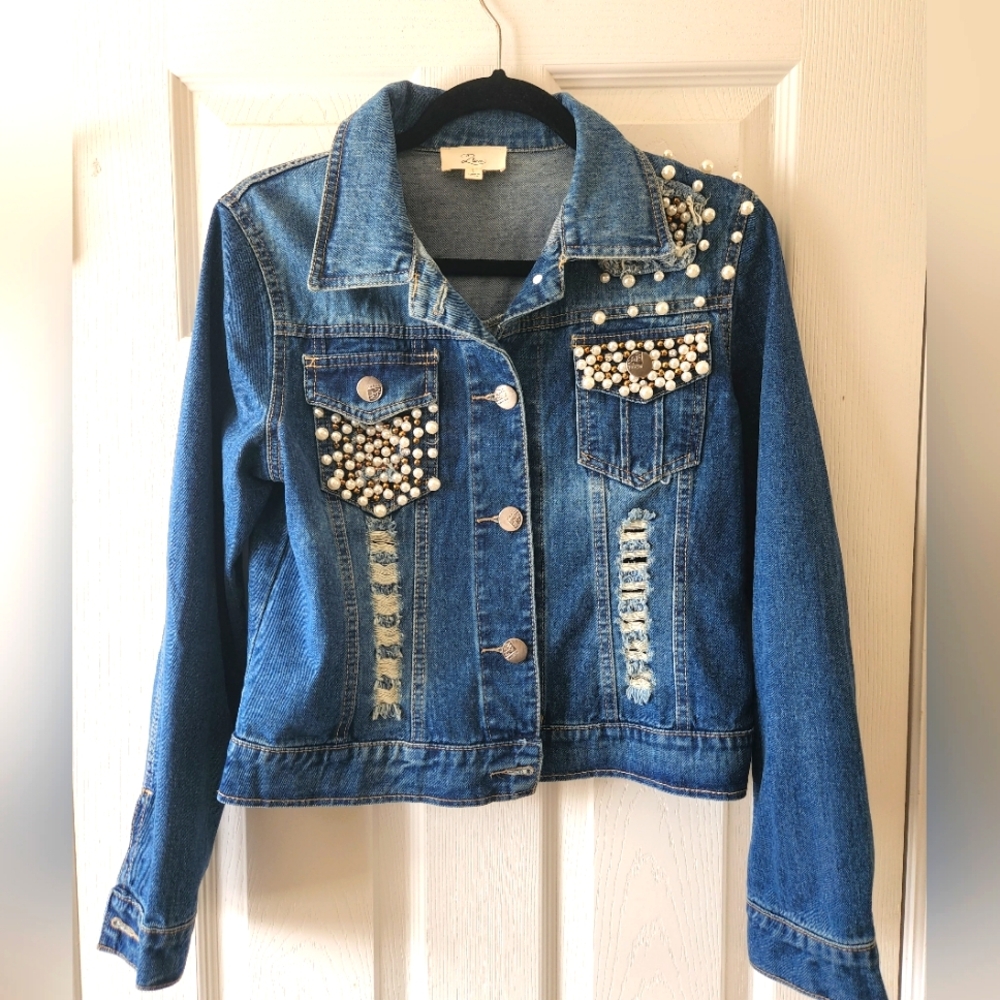 Love Brand Jean Jacket Pearls Denim Large Boutique